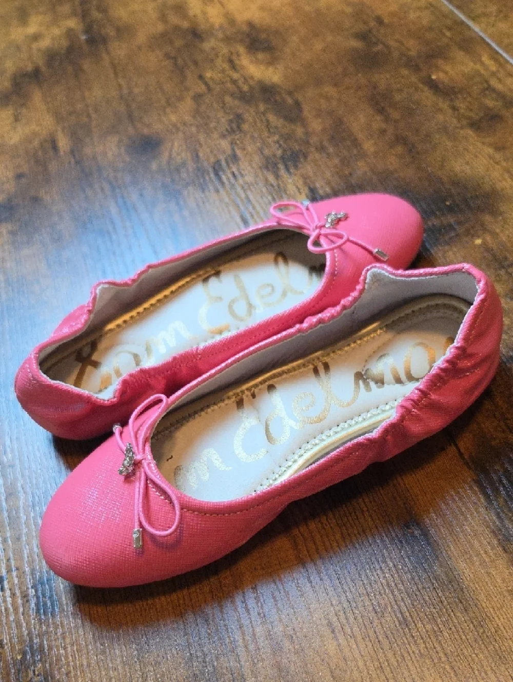 Girls Pink Ballet Flats with Bow Accent
